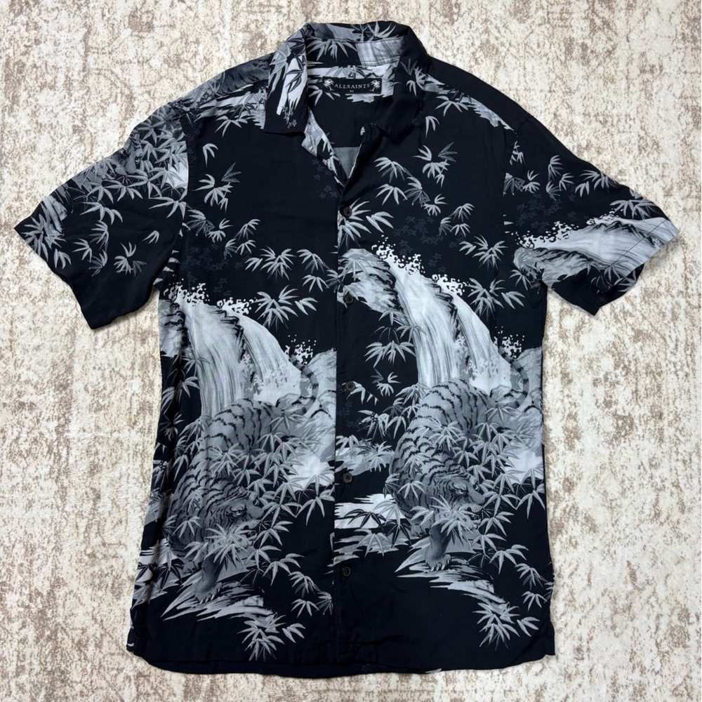 All Saints All Over Tiger‎ Print Short Sleeve Button Down Size XS